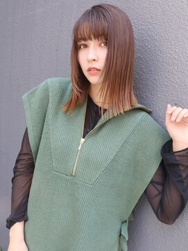 ブゾン(buZon) 【buZonブゾン】ぱつっとロブ×艶感ベージュカラー