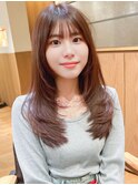 グレーベージュストレートレイヤーロング黒髪◎20代30代40代50代