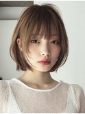 ぷつっとボブ/レイヤーボブ/アッシュベージュ/ぱっつん前髪