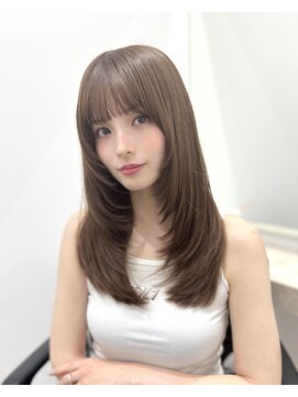 ディジョン(Dijon) 韓国顔まわりレイヤーカットグレージュオリーブベージュブラウン