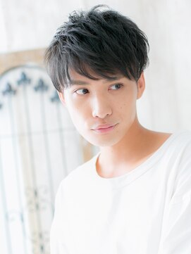 モッズヘアメン 名護大東店(mod's hair men) くせ毛風フルバングブラック束感ルーズショートｌ名護大東