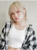 ワンレンボブウルフハイトーンブリーチ小顔カットくびれヘア