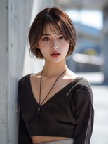 ムウ 難波(MOU)&nbsp;ナチュラルボブ暗めカラーグランマッシュデザイン20代30代40代50