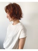 オレンジブラウンのボブ