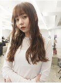 ブリーチなしブラウンカラーロングゆる巻レイヤーヘア