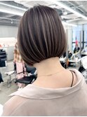 王子ボブ白髪ぼかしハイライトショートボブカット20代30代40代