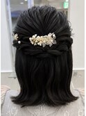 ハーフアップ×お呼ばれヘア|結婚式ヘアセット|ボブアレンジ