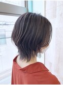 ショートレイヤーボブカーキグレージュマッシュショート外ハネ