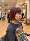 ボブ ミニボブ ピンクベージュ ピンクヘア 秋冬 前髪あり 銀座
