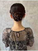 結婚式お呼ばれ編み込みシニヨン／ヘアセット/ふわふわ/アレンジ