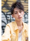 メンズビジネスツーブロックアップバング束感ショートマッシュ