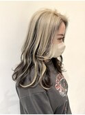アンブレラカラー　ホワイトベージュ×地毛風黒髪