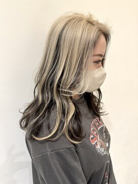 アンブレラカラー　ホワイトベージュ×地毛風黒髪