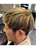 ブリーチハイライトツーブロックメンズカットブラック×ゴールド