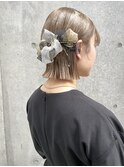 ボブアレンジ/ボブヘアセット/リボン/結婚式/二次会