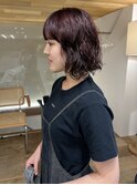 ボブパーマくるくるパーマチェリーレッド