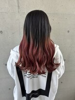アチーブ ヘア デザイン(achieve hair design)&nbsp;グラデーションチェリーレッドダブルカラー×黒髪ウェーブ巻き