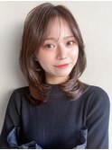 似合わせカットうるツヤ大人可愛いくせ毛風カール斜めバング
