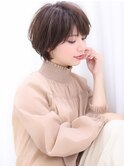 大人ボブことりベージュ毛先パーマ小顔ショートボブ流しバング