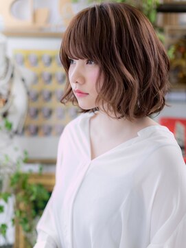 カバーヘア イヴ 戸頭店(COVER HAIR EVE) ★斜めバング逆グラデーションカラー波巻きボブ20代30代40代★9