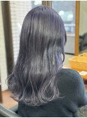 ブリーチなしブルーグレージュ黒髪ハイライトレイヤー