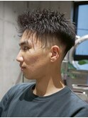 MEN'S/ツイストショート×フェード/短髪/黒髪