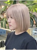 渋谷ブリーチカラータッセルボブ顔周りレイヤー切りっぱなしボブ