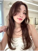 レイヤーカット韓国風ダブルカラー顔周り前髪カットボブ