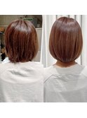 ショートマッシュ透明感ココアブラウンストレート前髪エクステ