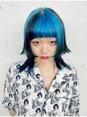 スカイブルー×姫カットボブ