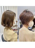 40代50代銀座ショートボブ艶カラー大人可愛い前髪あり E