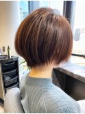 小顔ボブ×チビ襟ショート×くびれボブ×ベージュ×襟足すっきり