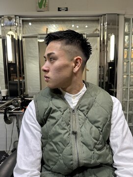 メリケンバーバーショップ フクオカ(MERICAN BARBERSHOP FUK) ハイライトマッシュパーマウルフアッシュブラック