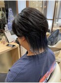 センターパートウルフ　ツーブロ　インナーカラー　エンドカラー