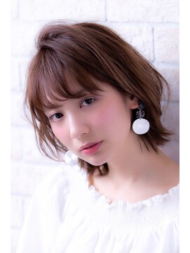 エルデ ナインズ ヘアー スタンド 川口店(elde 9's HAIR STAND) イメチェンフォギーベージュ耳かけ毛先パーマ厚めバング