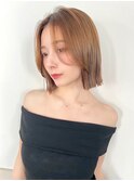 前髪なしワンレンぱつっとボブ×ダブルカラー[横浜駅]