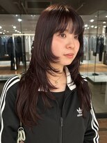 【大久保】たっぷりレイヤーカットブリーチなし暖色ワインレッド