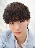 波巻きスパイラルシャドウパーマ黒髪ツーブロックマッシュ