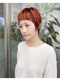 小顔ショートカットハイトーンオレンジブラウンローライトカラー