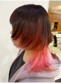 インナーカラー/ウルフカット/オレンジピンク