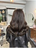 ブリーチなしカラーオリーブベージュ顔まわりレイヤーカット韓国