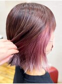 20代30代伸ばしかけインナーカラーピンクベージュ外ハネ無造作