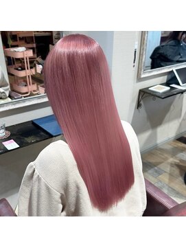 ロング髪質改善ブリーチピンクカラー