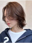 波巻き前髪なしレイヤーボブココアブラウン
