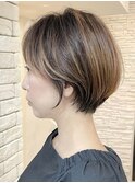 白髪ぼかし/ひし形/癖毛/大人ショートボブ/60代50代40代