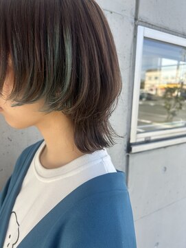 アチーブ ヘア デザイン(achieve hair design) ウルフカットブルーインナーカラー顔周りレイヤー小顔カット