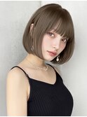 丸みボブ/韓国/透明感オリーブカラー/顔周り