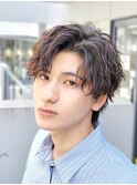 メンズ波巻きスパイラルパーマウルフパーマコンマバング