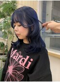 ブリーチあり 韓国風ブルーブラック 艶ネイビー  /Akari