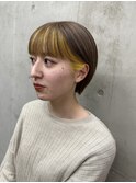 インナーカラー　ショートカット　バングインナーカラー